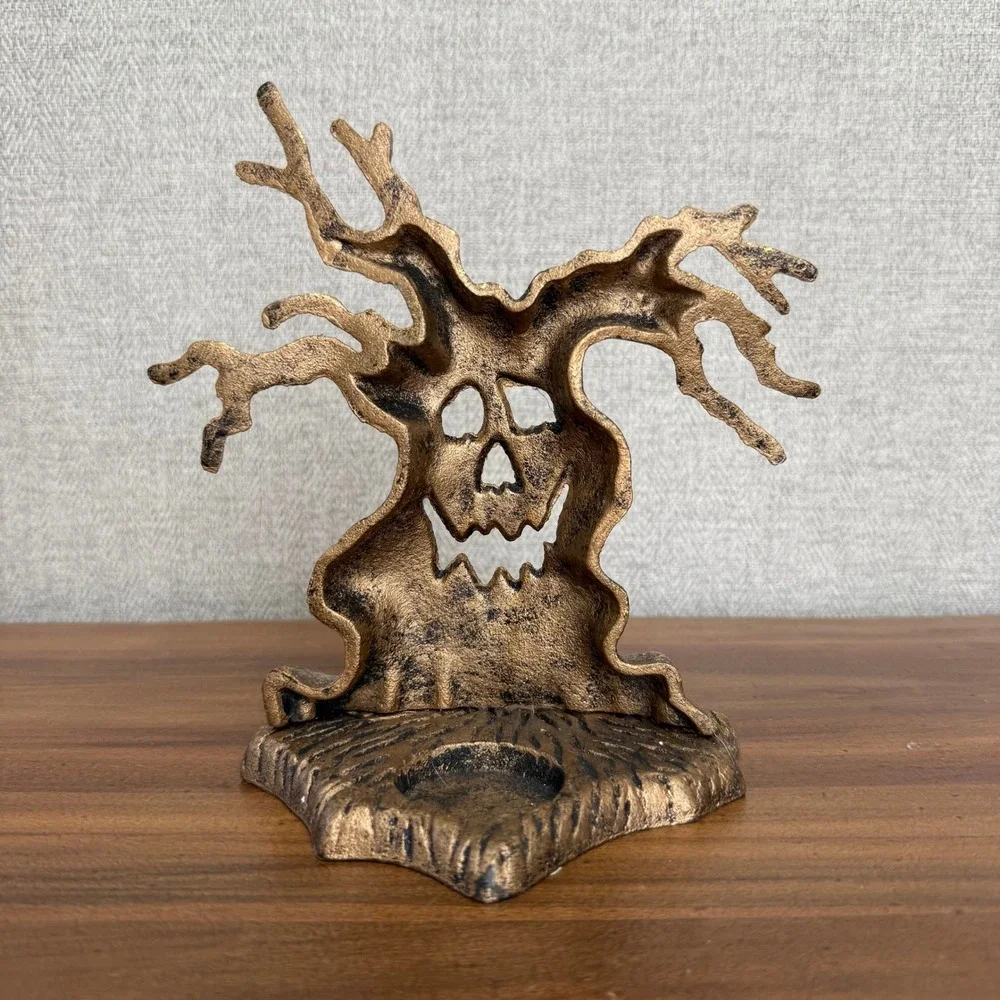 Vintage Cats Iron Gold Spooky Haunted Tree Tea Light Candle Holder Halloween